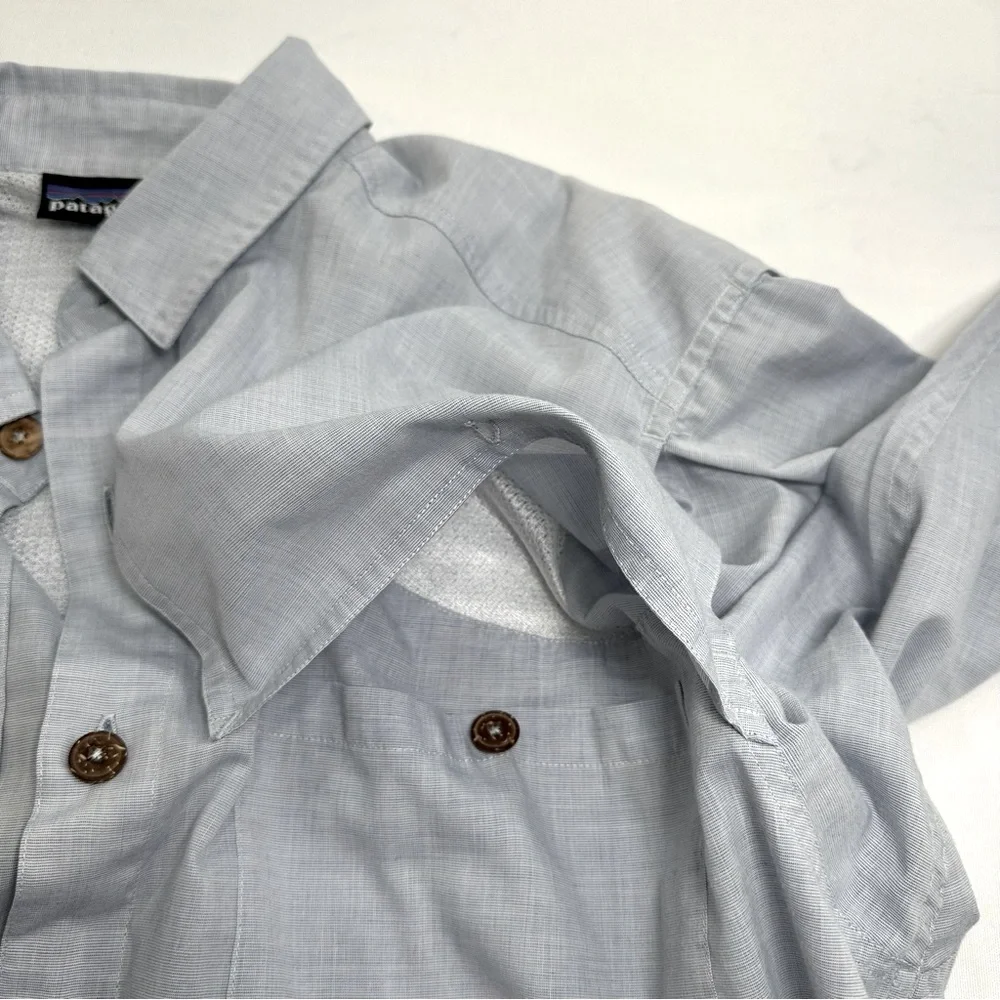 Patagonia Vintage Outdoor Long Sleeve Vented Fishing Shirt Pale Blue/Gray Large - Picture 6 of 15